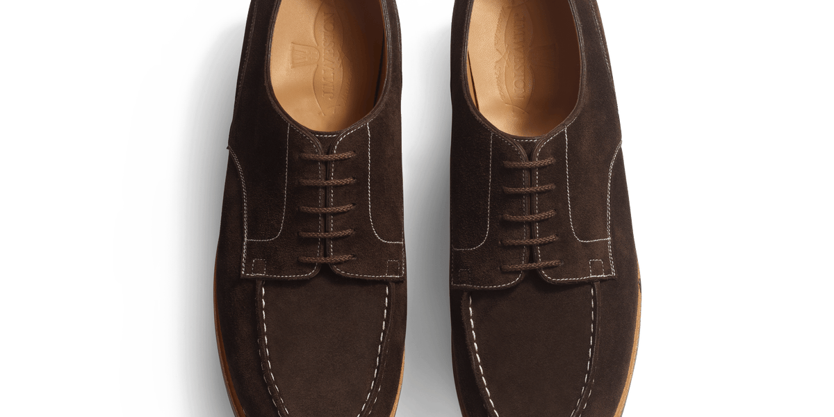 【極美品】J.M. WESTON GOLF Men's Chocolate suede calfskin with contrasted stitching Derby