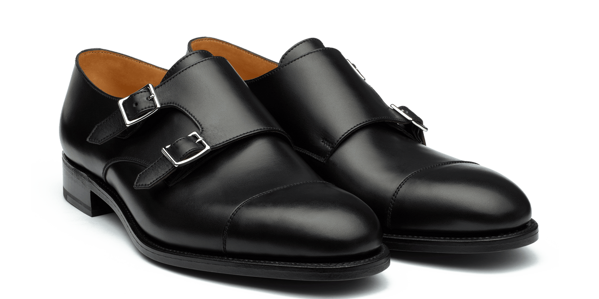 Men's Double Buckle Derby in smooth black leather | J.M. Weston