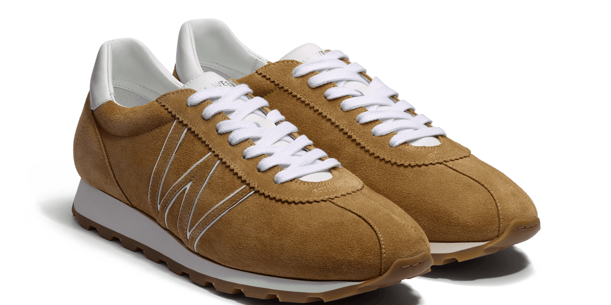 On My Way Men's Sand suede calfskin & white sport calfskin details