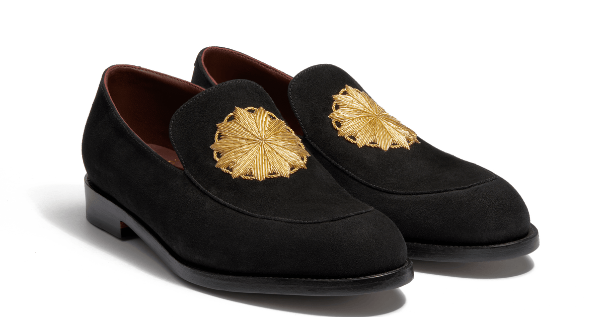 Men's Black suede goatskin Embroidered Loafer J.M. Weston x Opéra