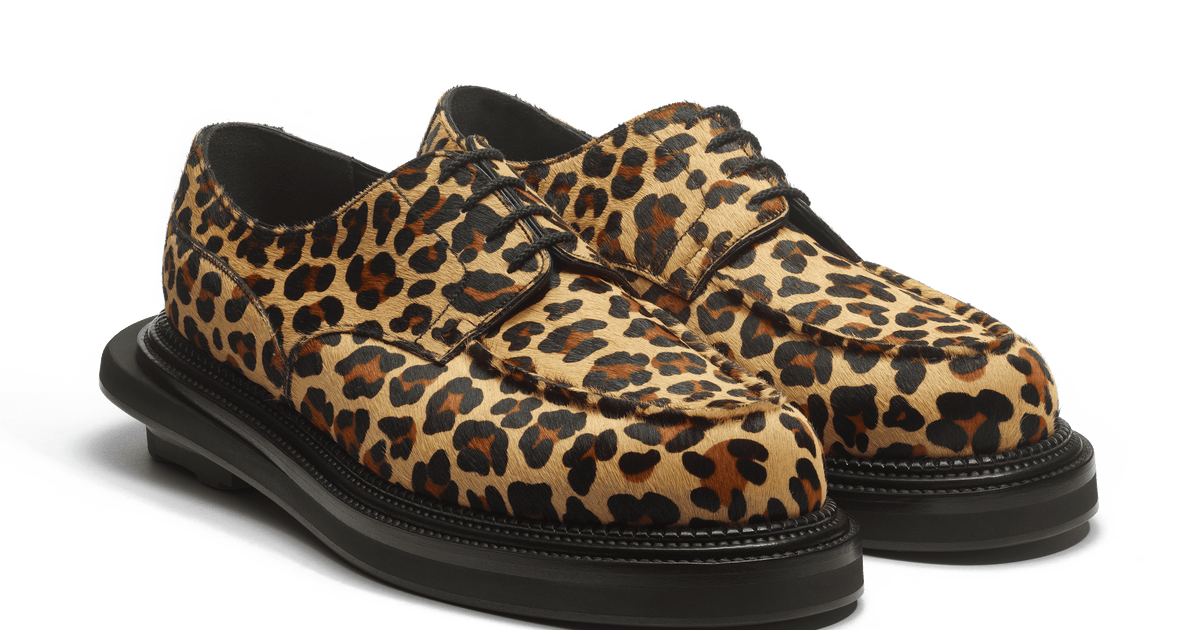 N*5様 J.M. WESTON sacai ゴルフ レオパードヘアカーフ 8 Calfskin with Leopard pattern Golf Derby J.M. Weston x sacai