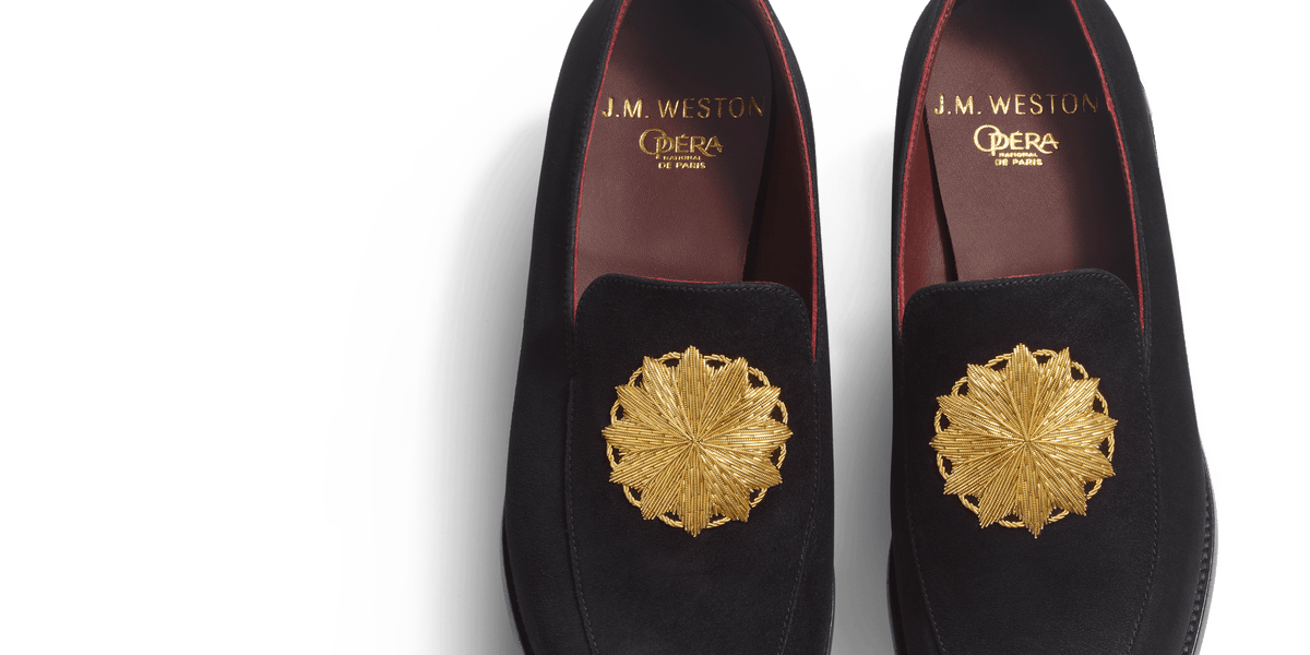 Church\'s Black and Gold Loafers with Regal Embroidery Command attention with every step in our black patent  main image 2