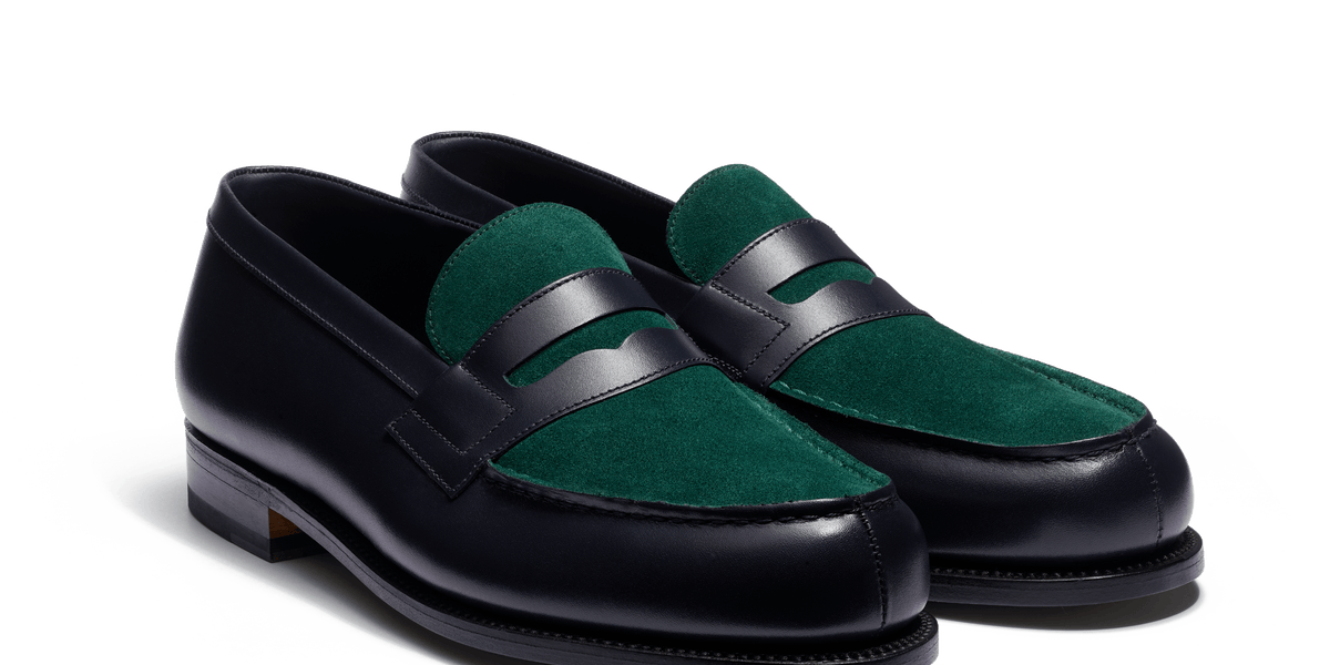 Men's Dark green suede calfskin & initial blue boxcalf 180 Loafer