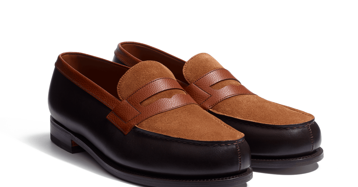 Men's dark brown suede calfskin & dark brown boxcalf 180 Loafer