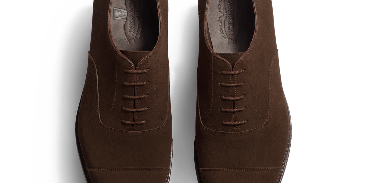 Men's Cap Toe Oxford Shoe With Rubber Sole Brown Suede – J.M. Weston