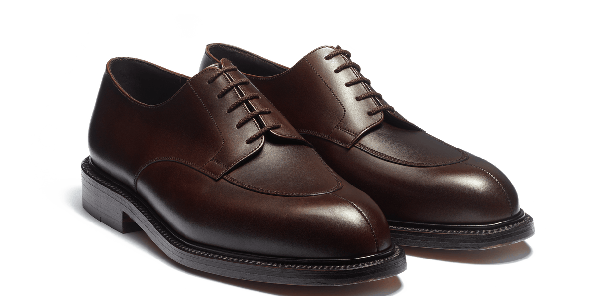 Men's Brown Leather Half-Hunt Derby in Brown soft calfskin with