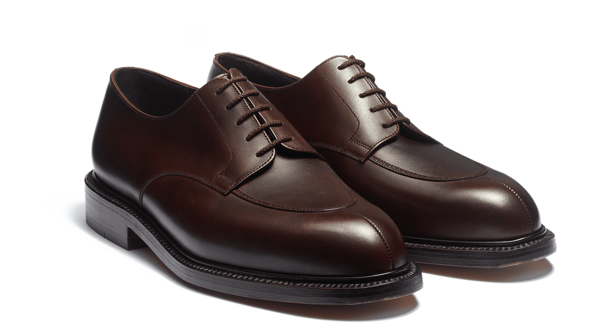 Men's Brown Leather Half-Hunt Derby in Brown soft calfskin with