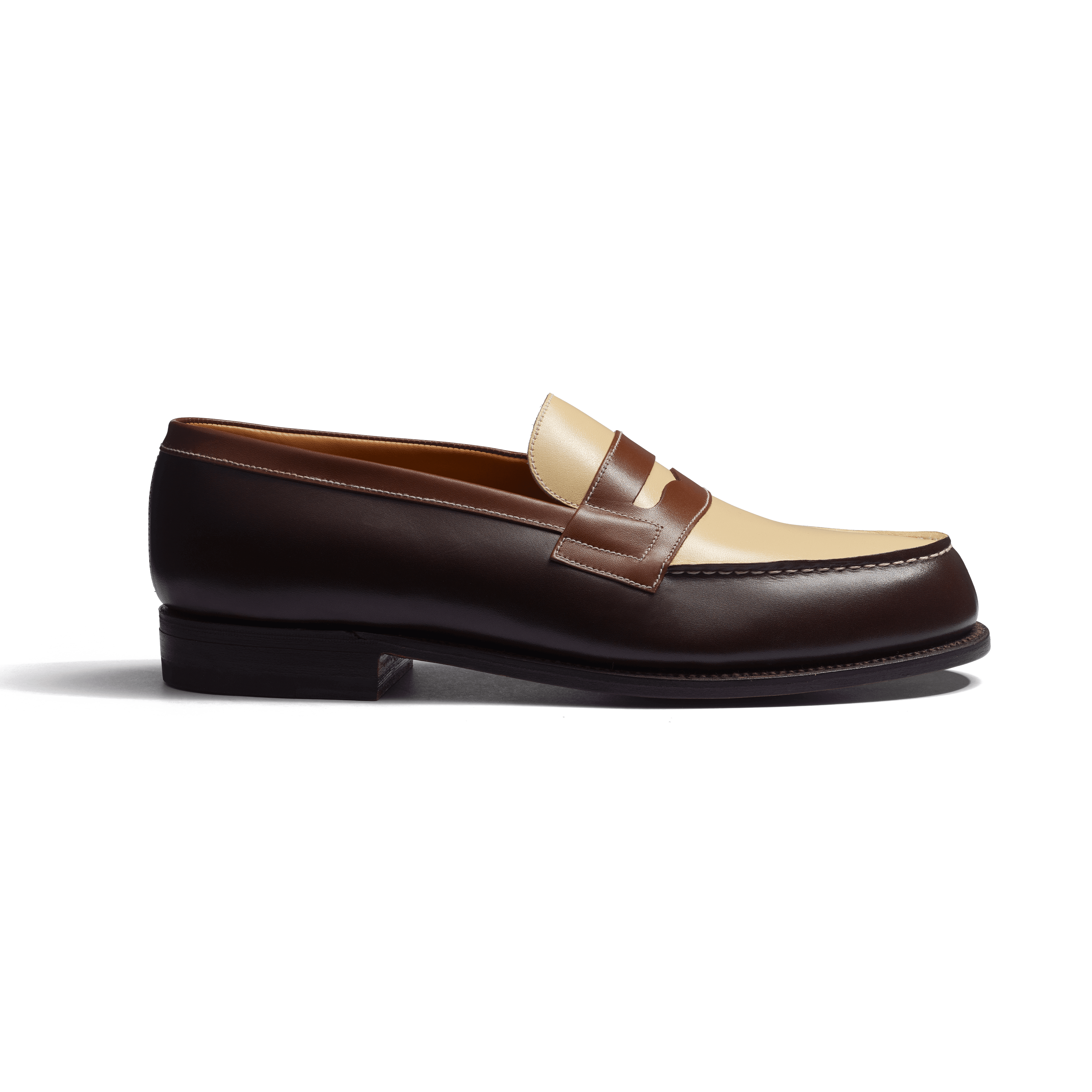 Men's Dark brown, tan and porcelaine boxcalf 180 Loafer | J.M. Weston Men's Dark brown, tan and porcelaine boxcalf 180 Loafer | J.M. Weston