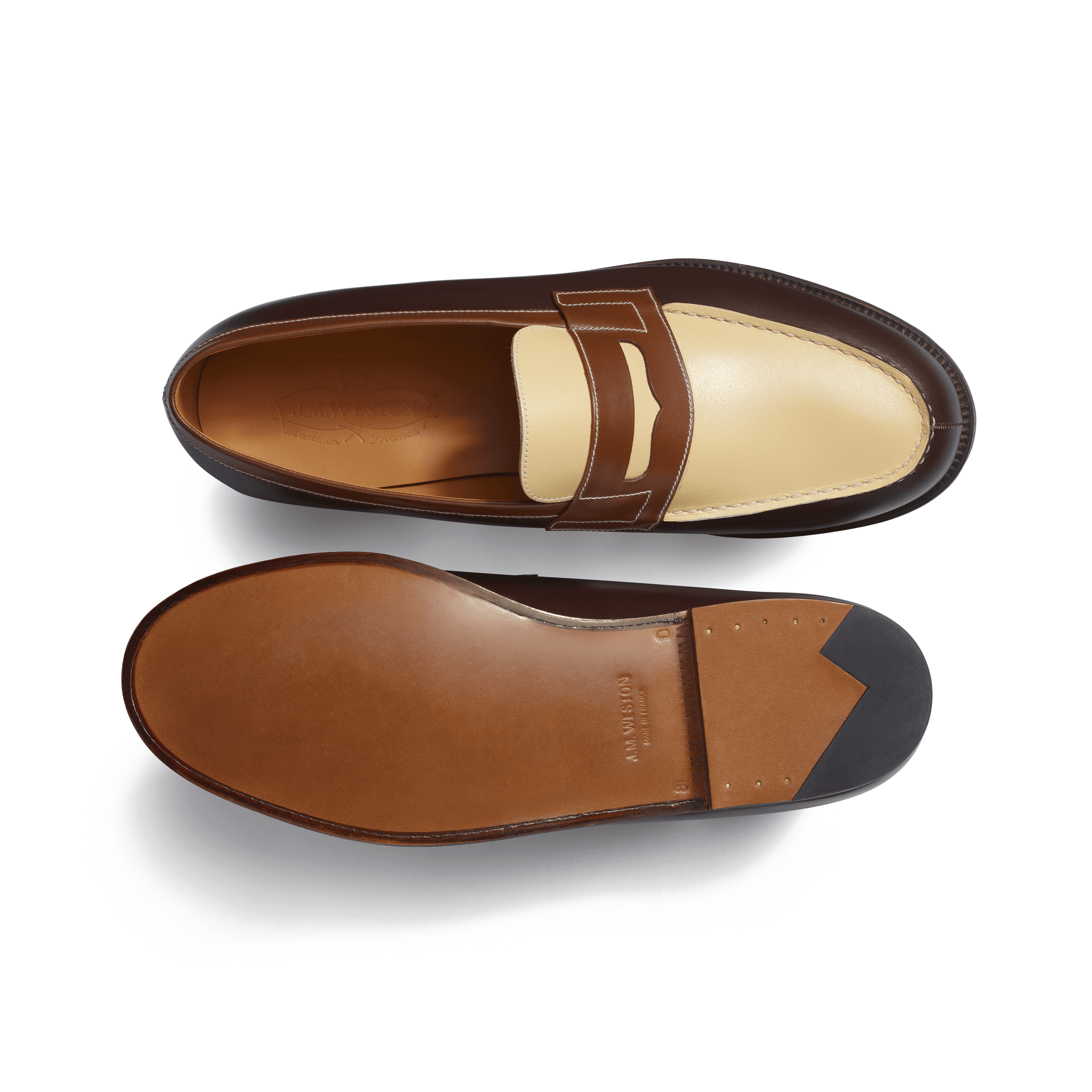 Men's Dark brown, tan and porcelaine boxcalf 180 Loafer | J.M. Weston Men's Dark brown, tan and porcelaine boxcalf 180 Loafer | J.M. Weston