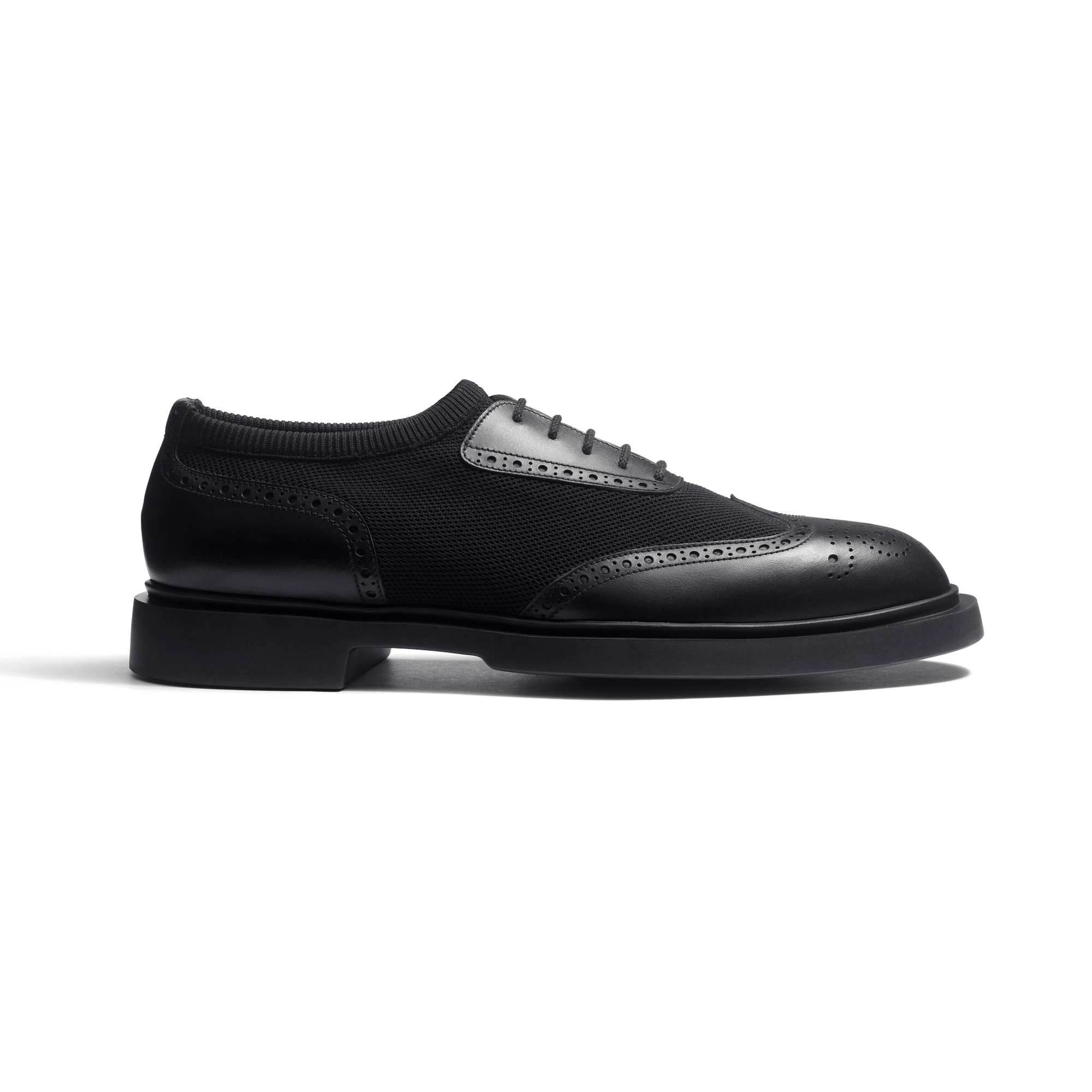 Richelieu Walker Knit [homme maille nylon noir et cuir veau lisse noir]