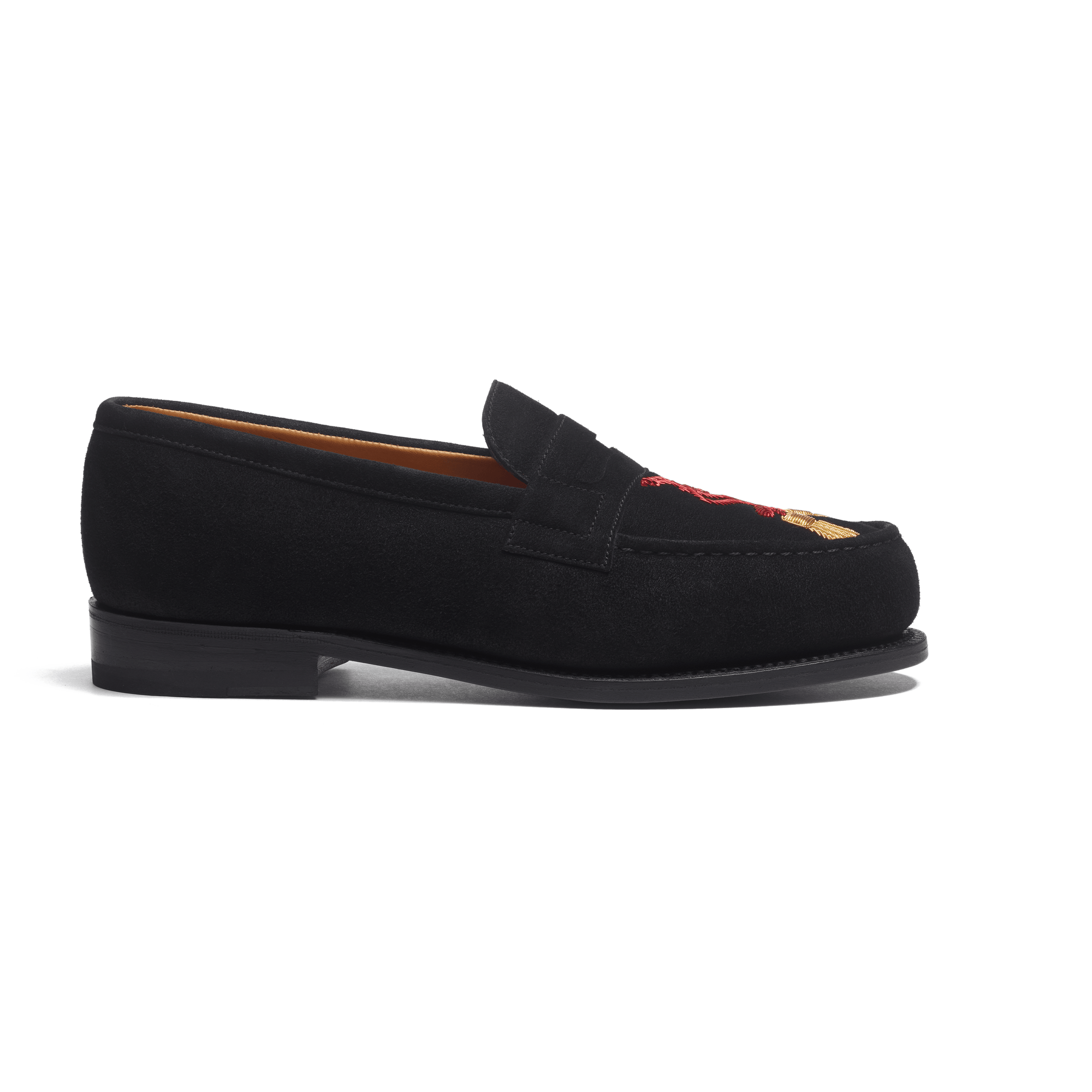 Mocassin 180 [femme cuir chèvre velours noir et broderies rouge et or]