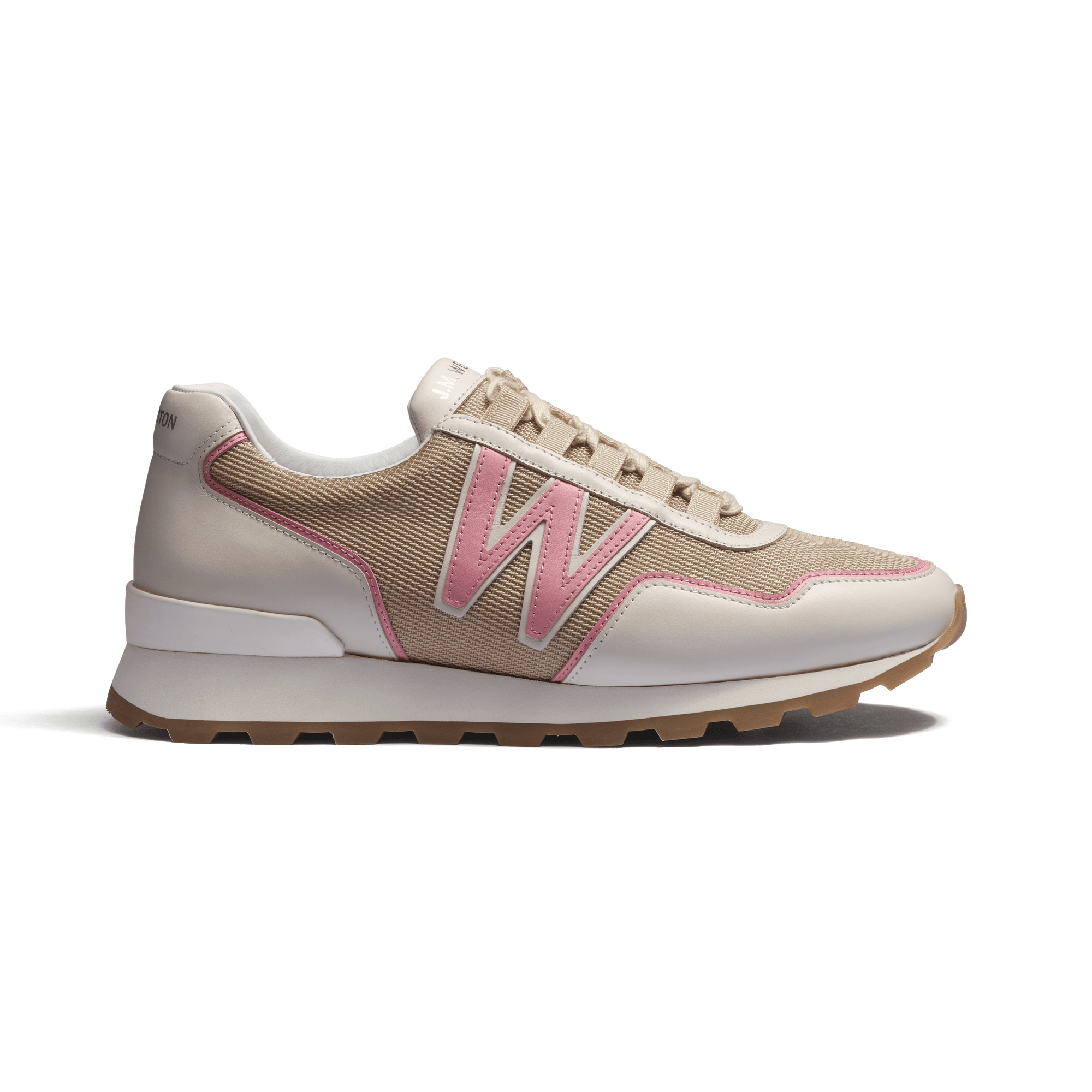 On My Way Ghillies Sneaker [Women Beige nylon canvas with white & pink sport calfskin details]