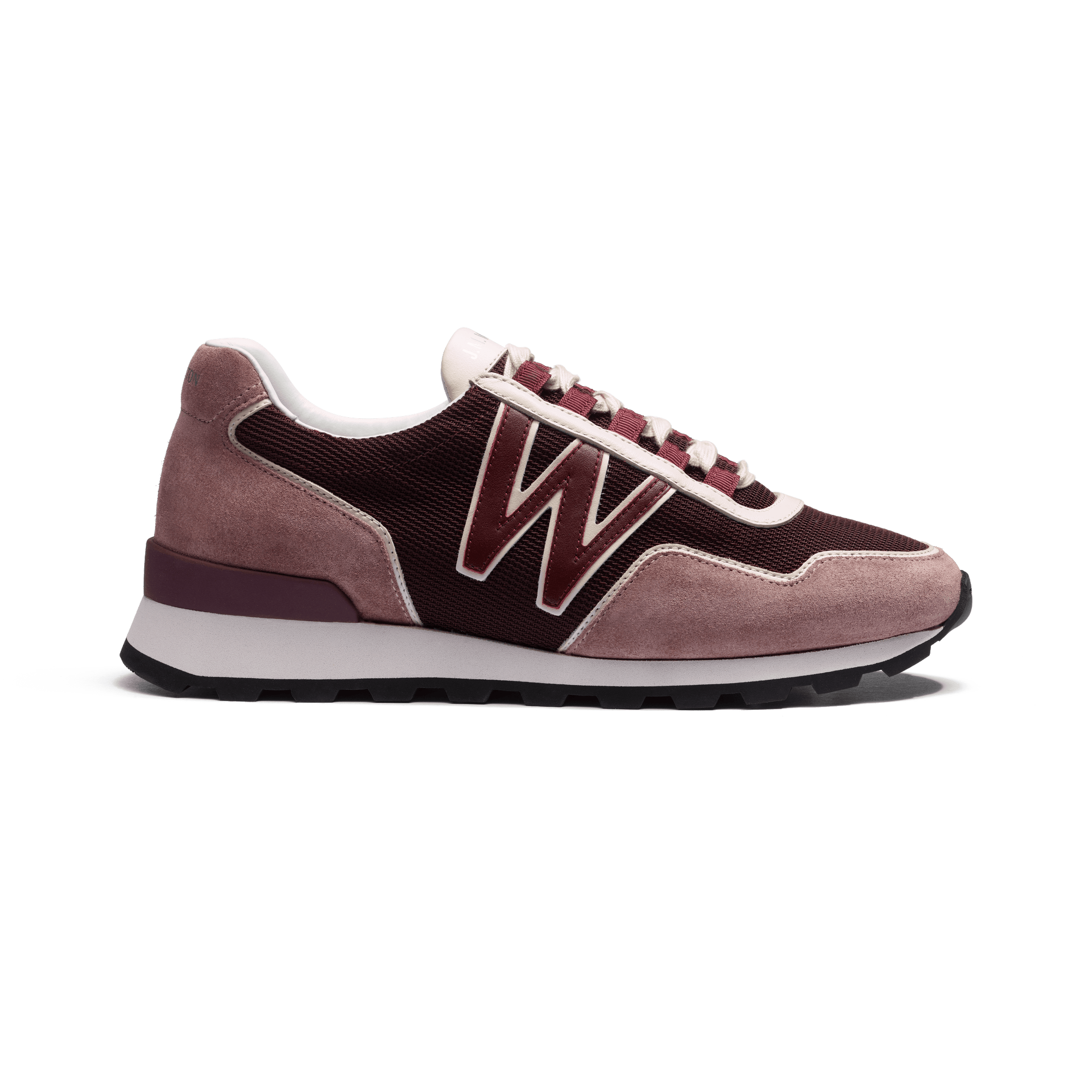 On My Way Ghillies Sneaker [Women Burgundy nylon canvas and mauve suede leather with burgundy and white sport calfskin details]