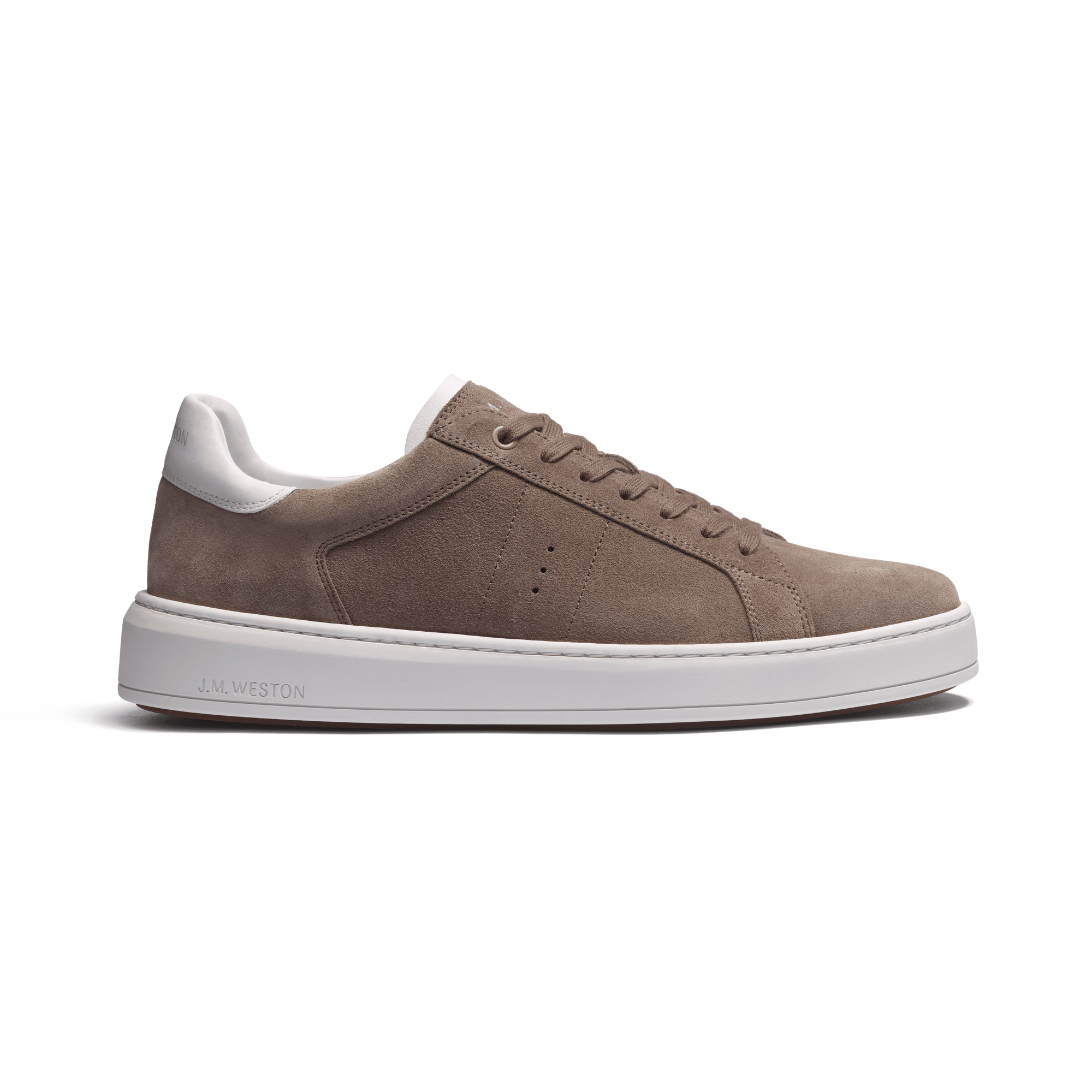 Basket On Time [cuir veau velours taupe détails cuir veau sport blanc]