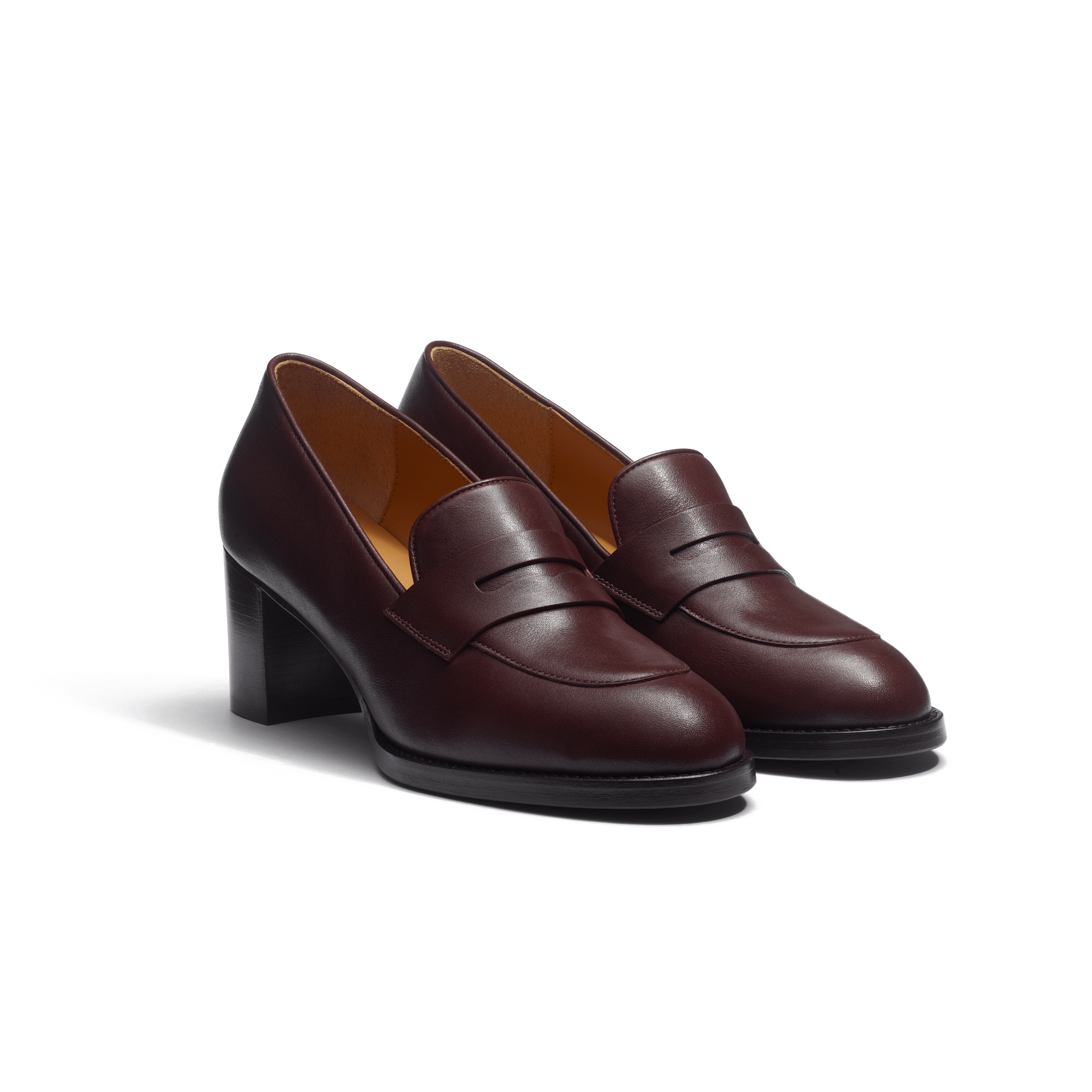 Women's Heeled Loafer in Burgundy Soft Calfskin