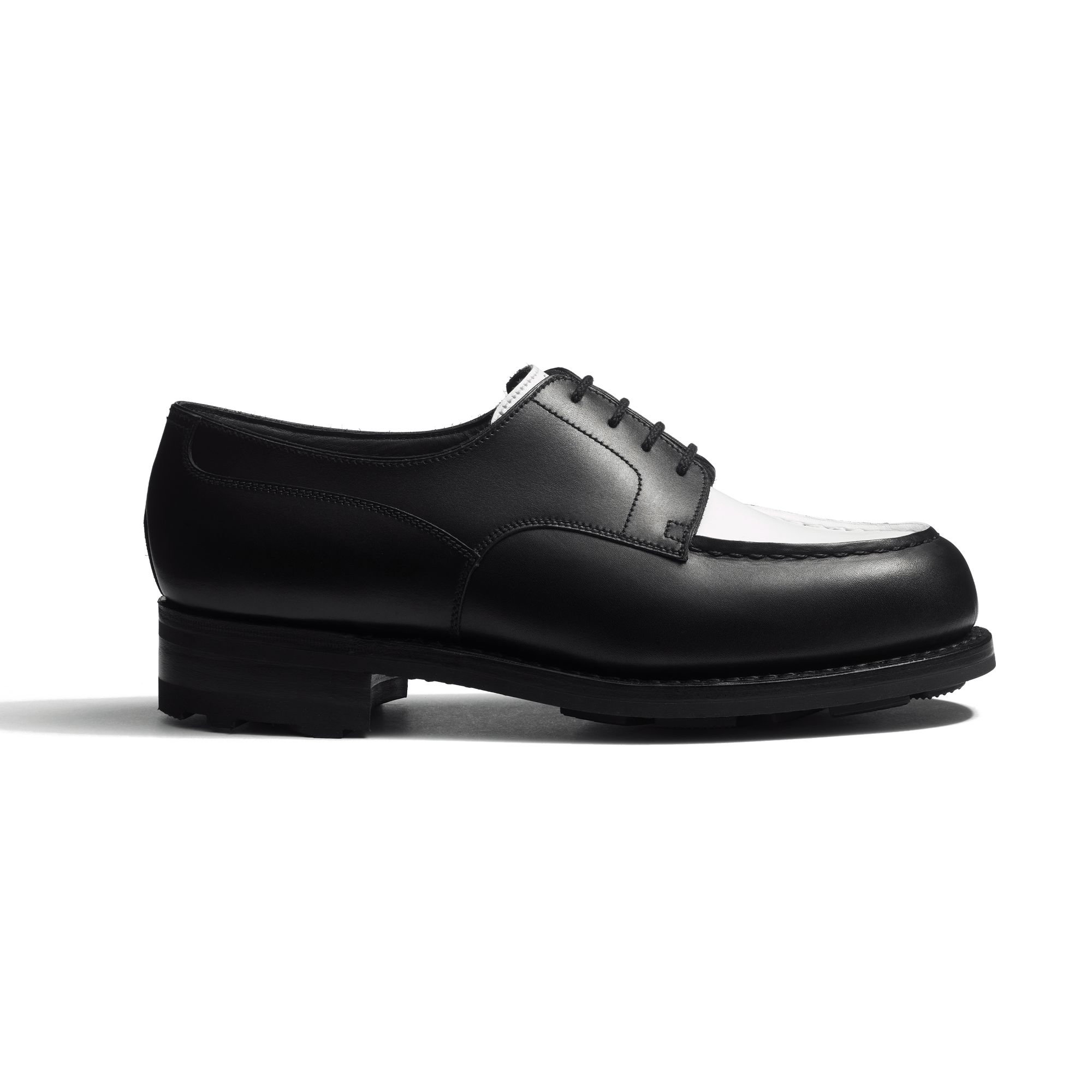 Derby Golf [femme cuir veau box noir et cuir veau souple blanc]