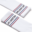 Short sport socks with stripes [White polyamid, navy, burgundy and black details]
