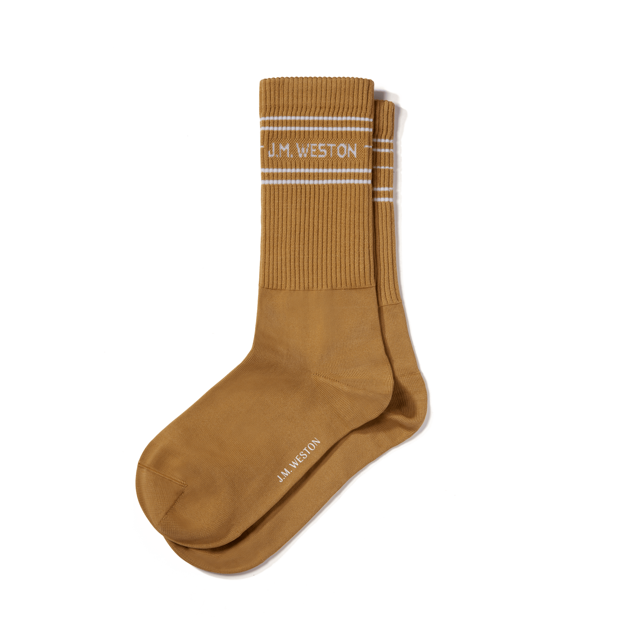 Chaussettes sport courtes à bandes [Polyamide beige détails blanc]