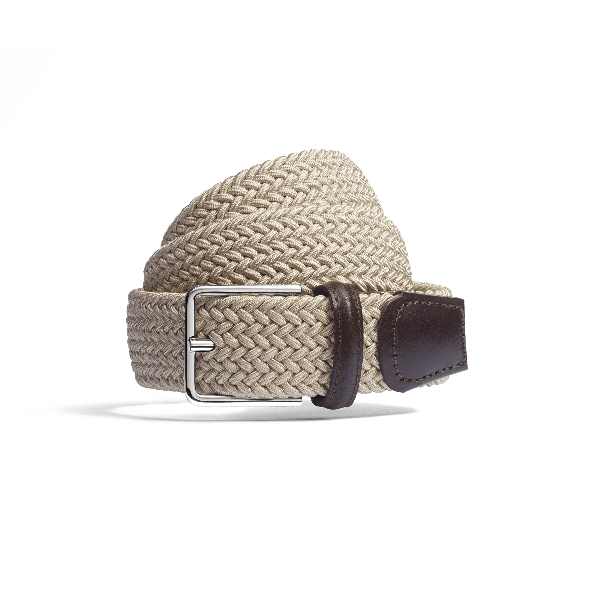 Ceinture Élastique [Tresse beige et cuir veau marron]