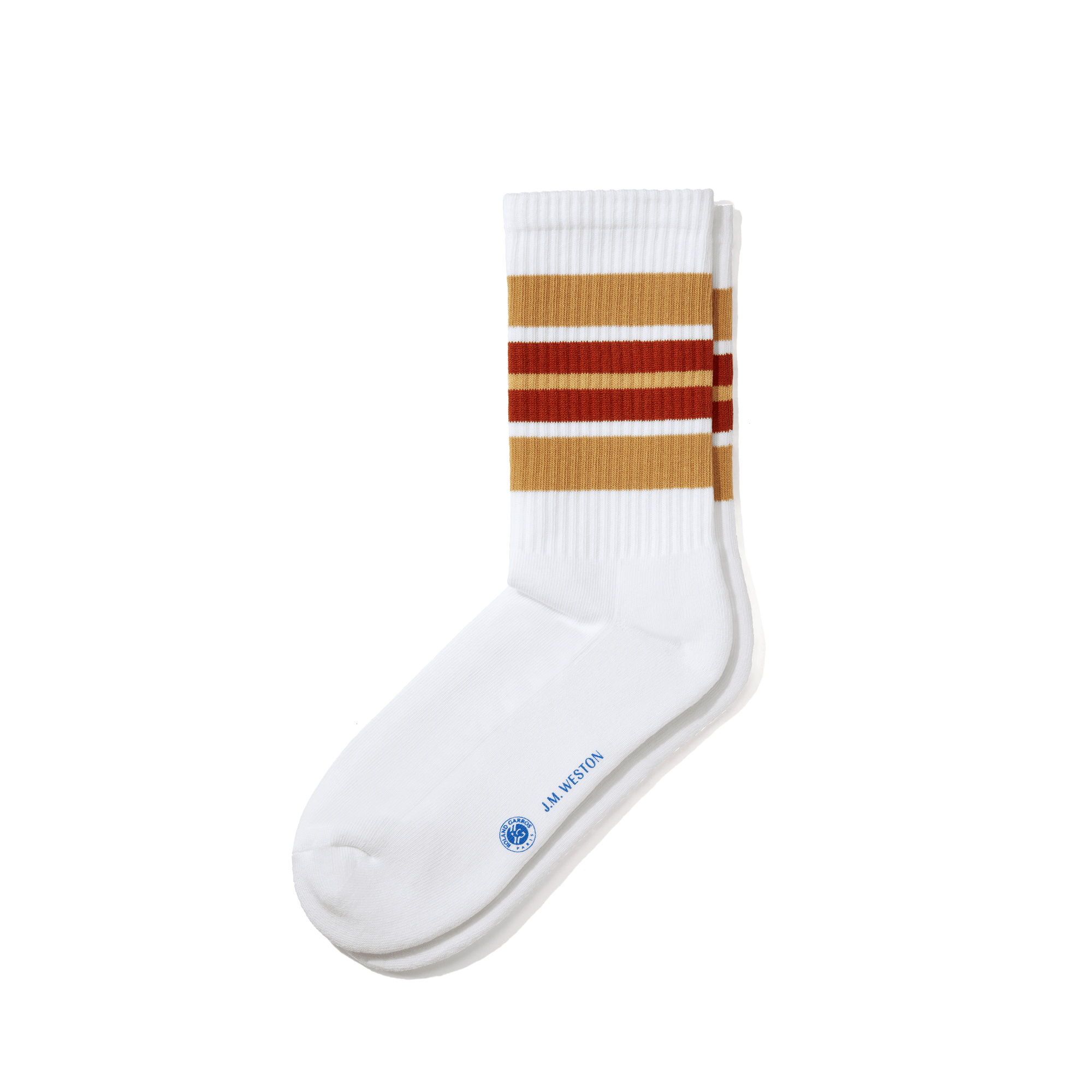 Chaussettes courtes à bandes Roland-Garros [Coton mélangé blanc & orange terre battue & beige & taupe]