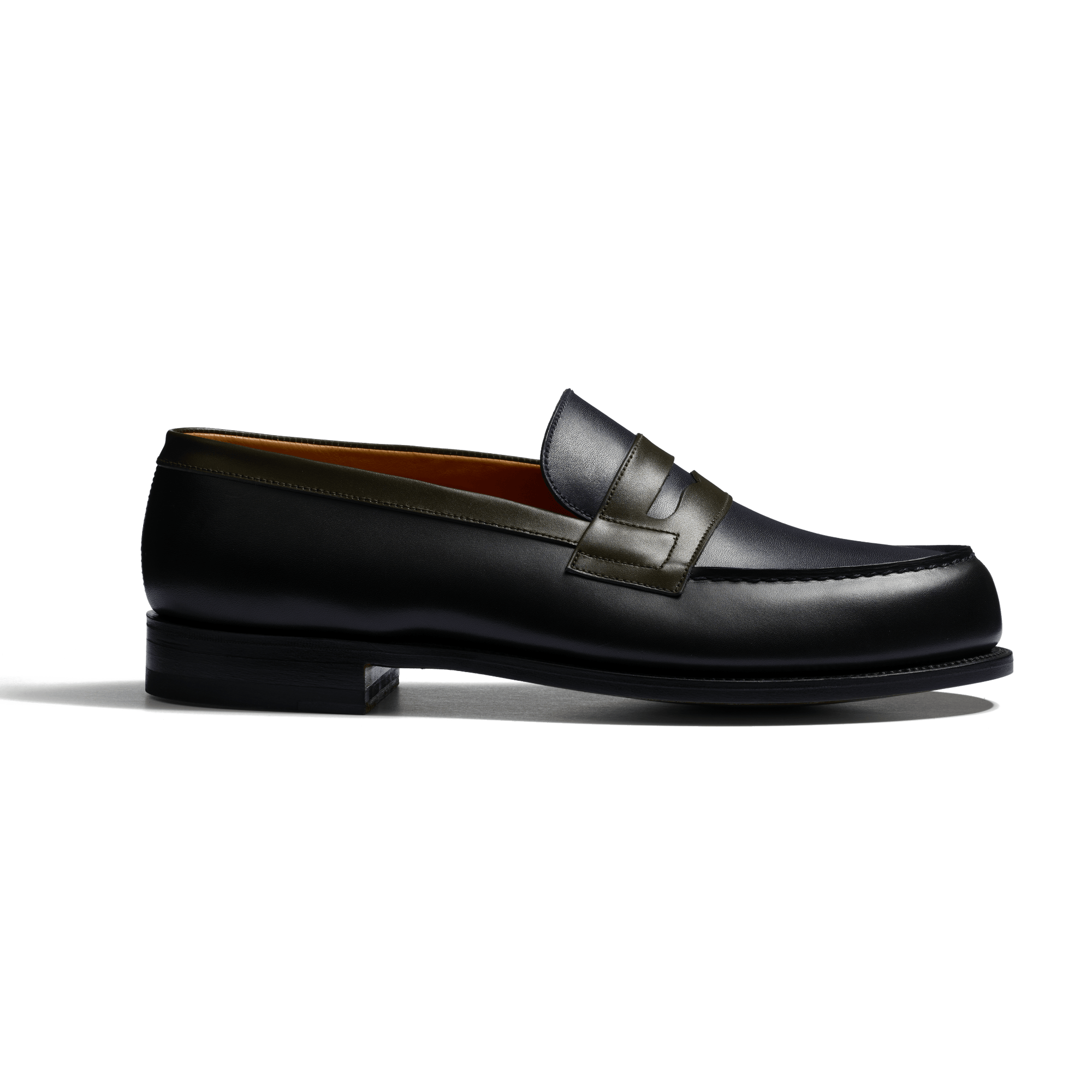 Mocassin 180 [homme cuir veau box noir & vert & marine initial]