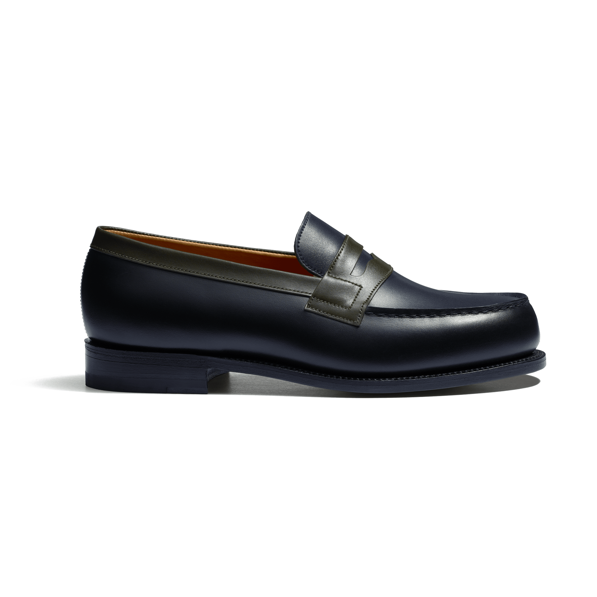 Mocassin 180 [femme cuir veau box noir & vert & marine initial]