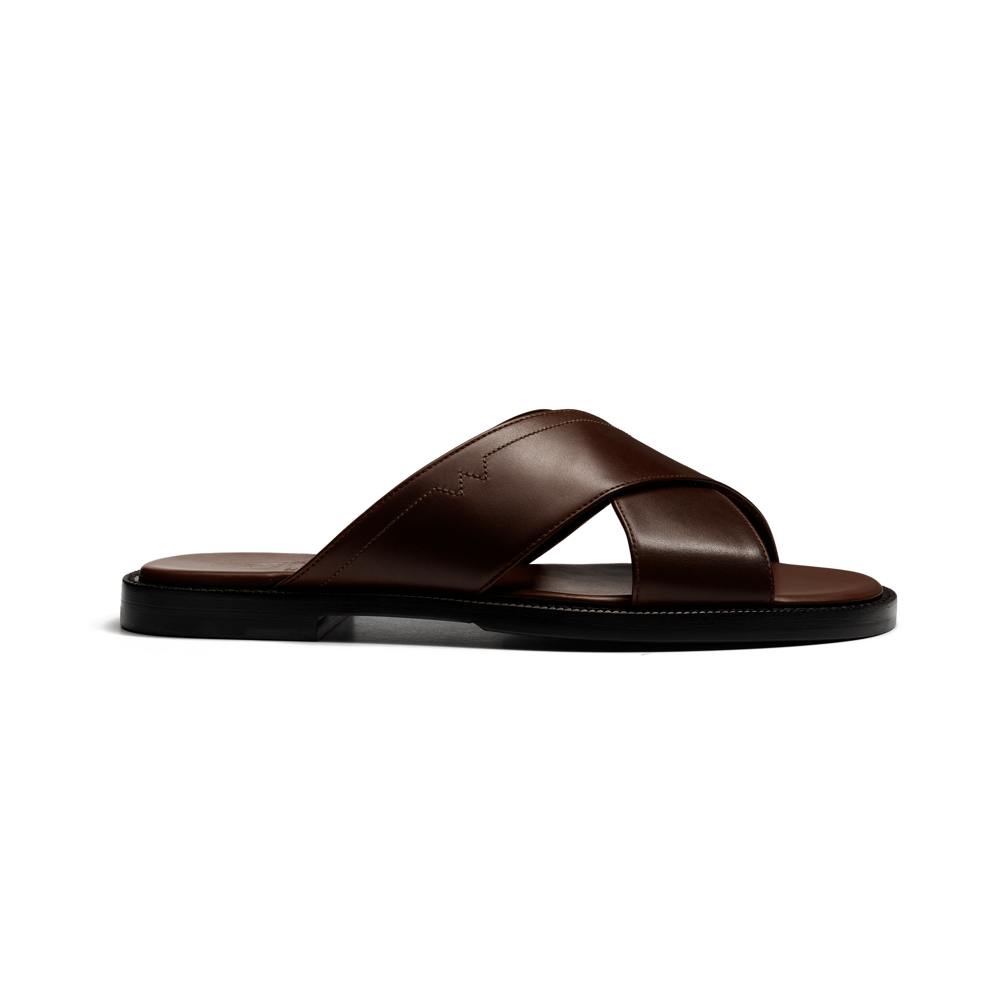 Mule Croisée Double V [homme cuir veau lisse mélèze]