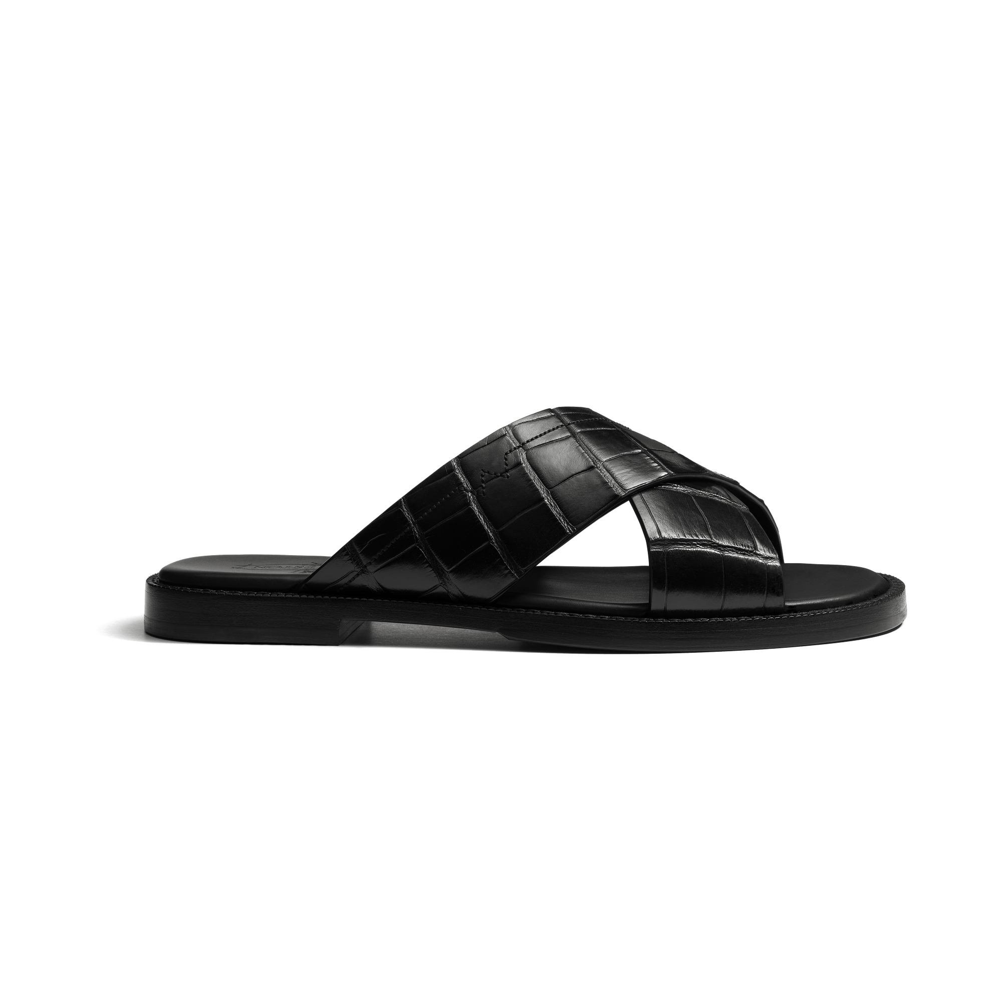 Mule Croisée Double V [homme cuir d'alligator noir]