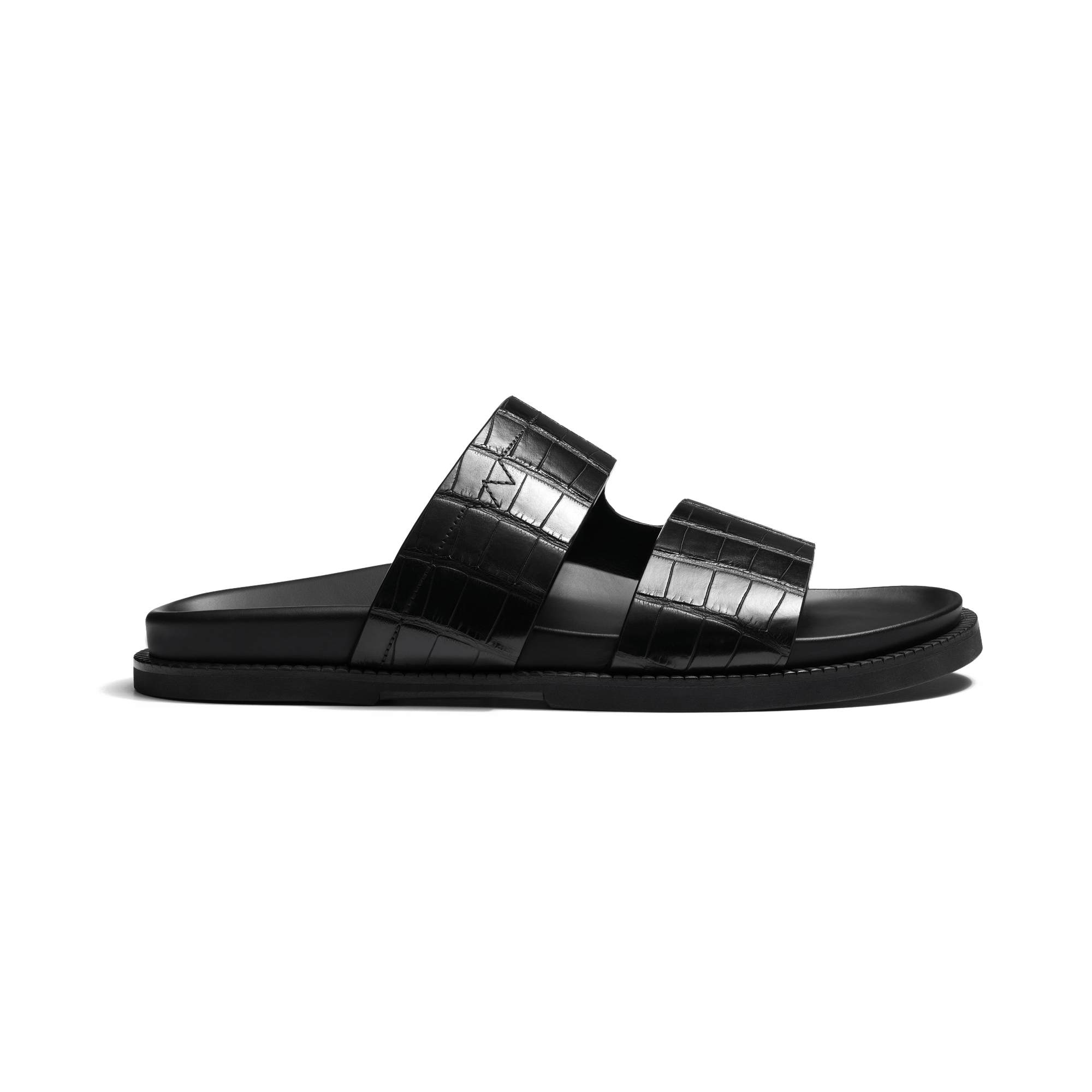 Mule Anatomique Double V [homme cuir d'alligator noir]
