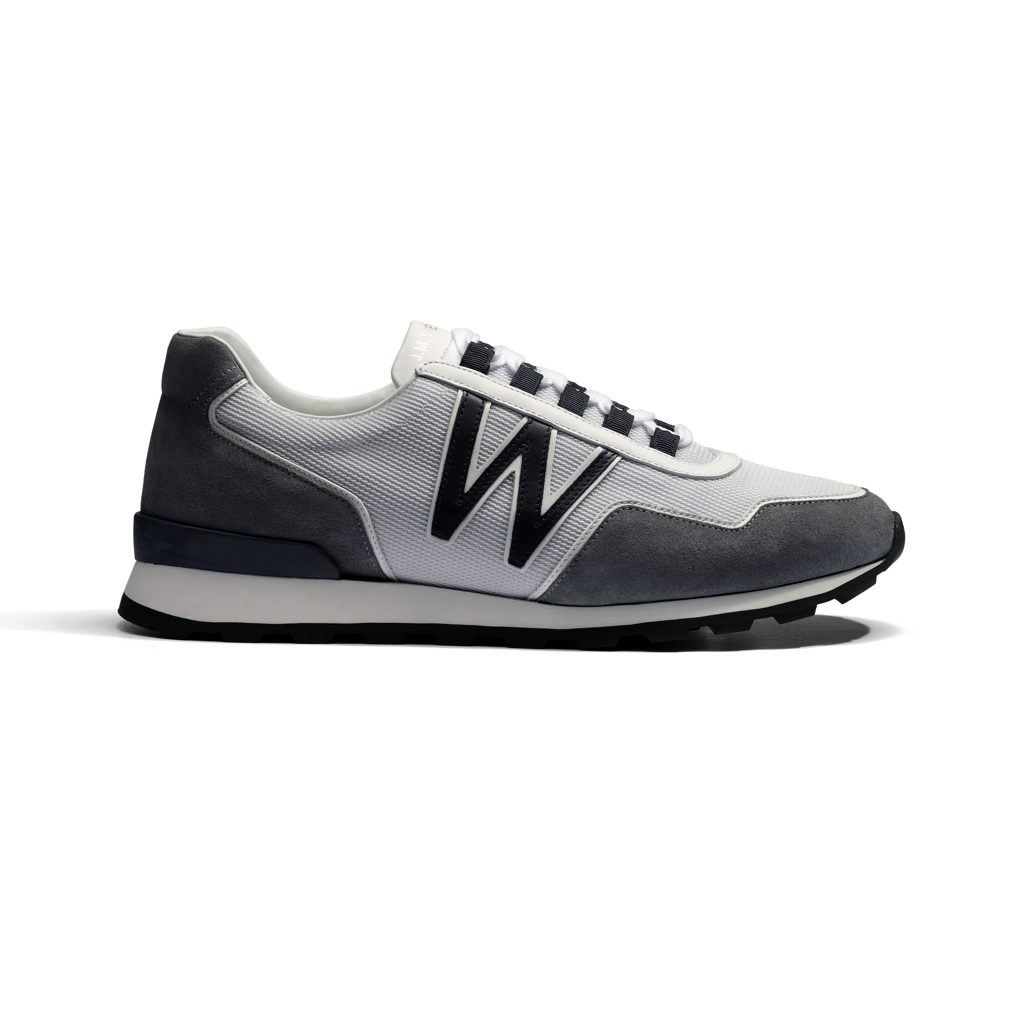 Basket On My Way Ghillies [homme Maille nylon blanc & cuir veau sport marine détails en cuir veau velours gris foncé]