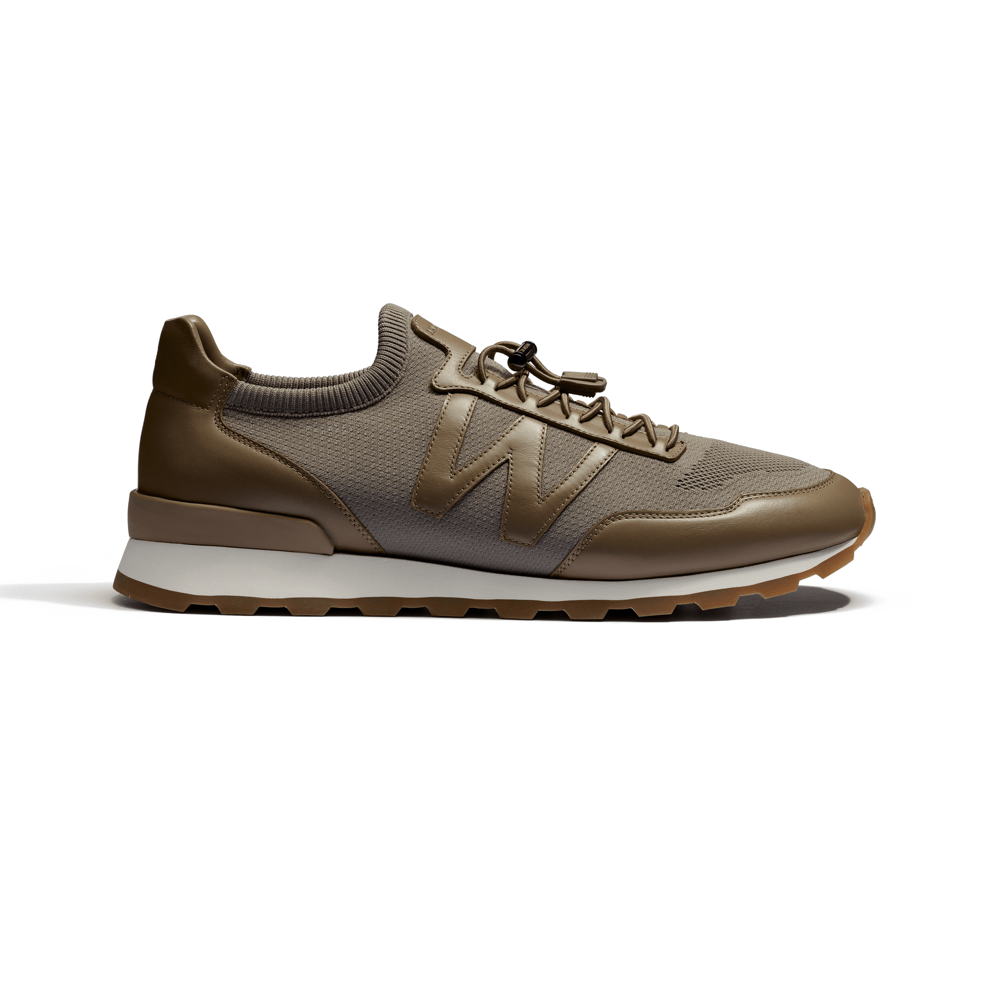 Basket On My Way Knit [homme maille nylon taupe et cuir veau sport taupe]