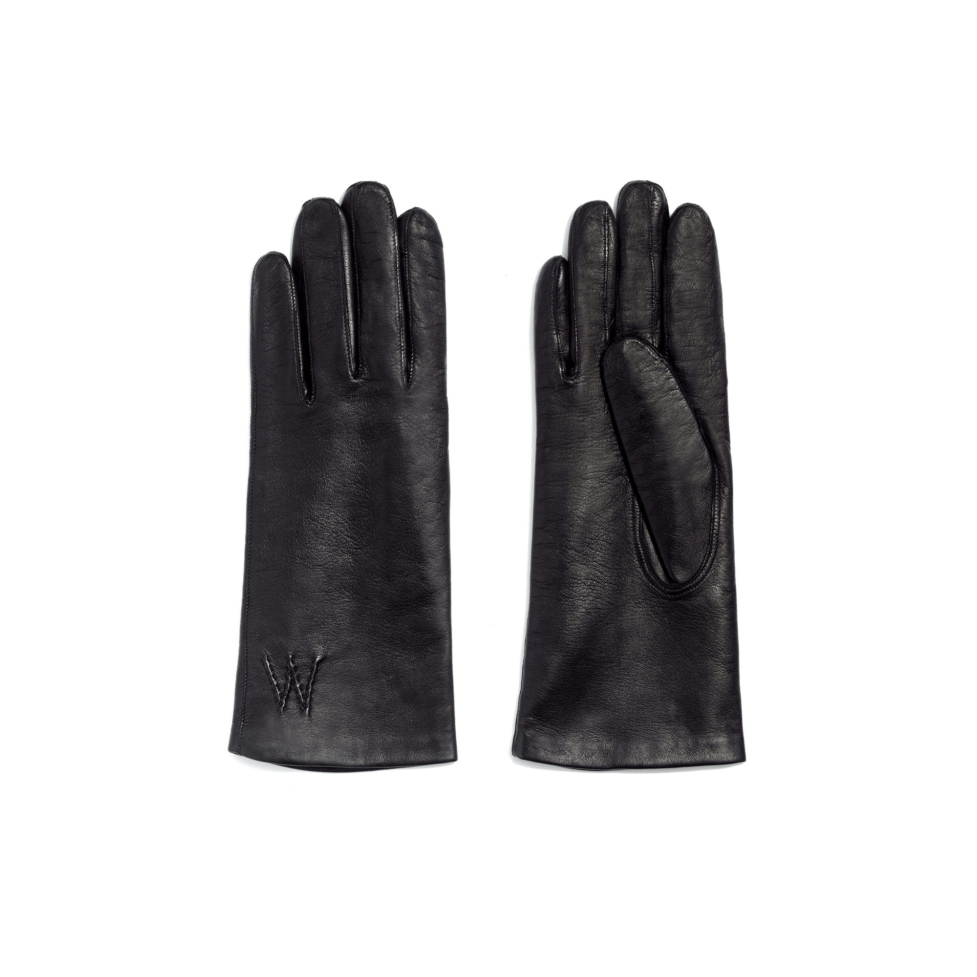 Gants Caractère courts femme [Cuir agneau noir & doublure soie]