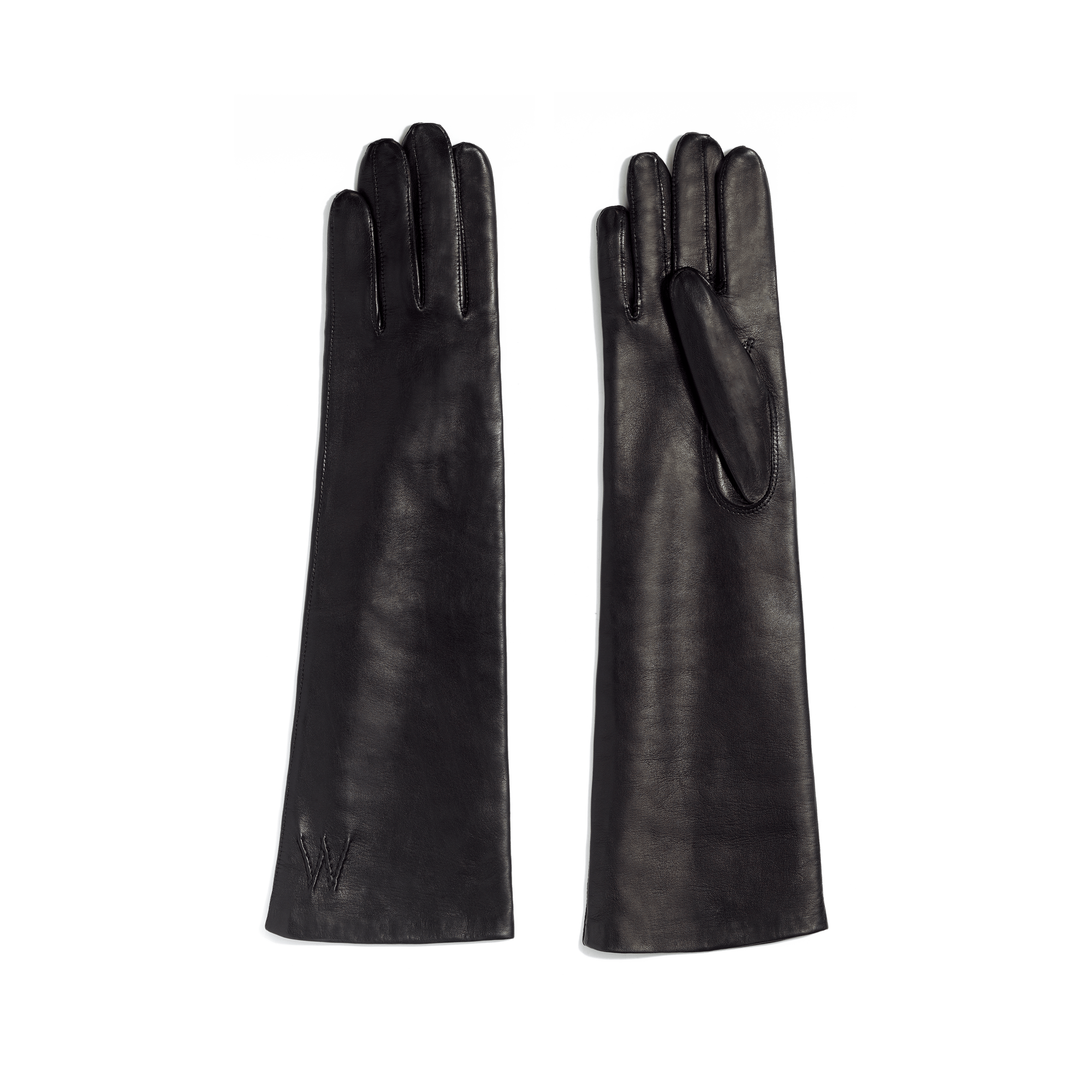 Gants Caractère mi-longs femme [Cuir agneau noir & doublure soie]