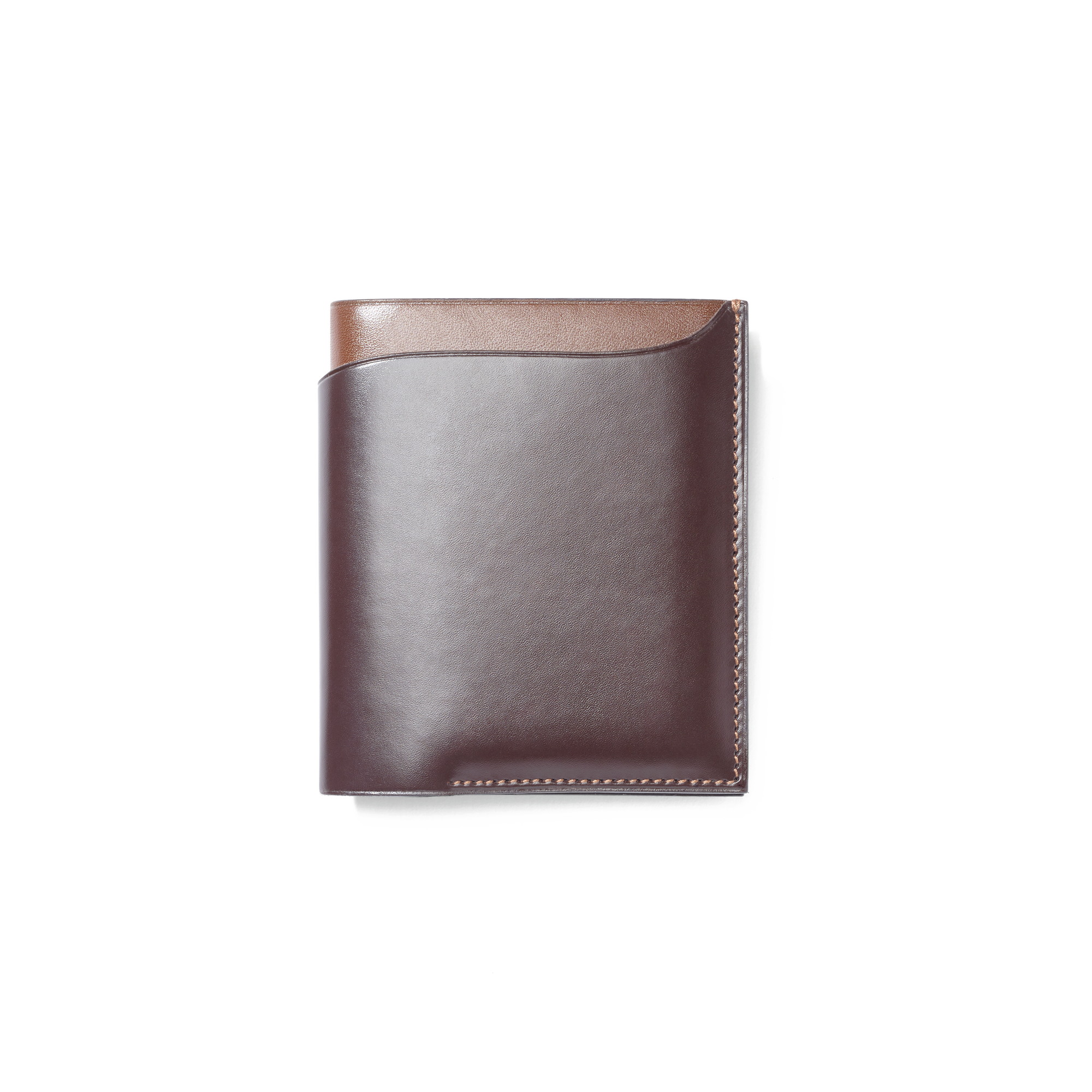 Portefeuille 4 cartes Double You[Cuir veau lisse marron mélèze & cuir veau box marron bergeronette]