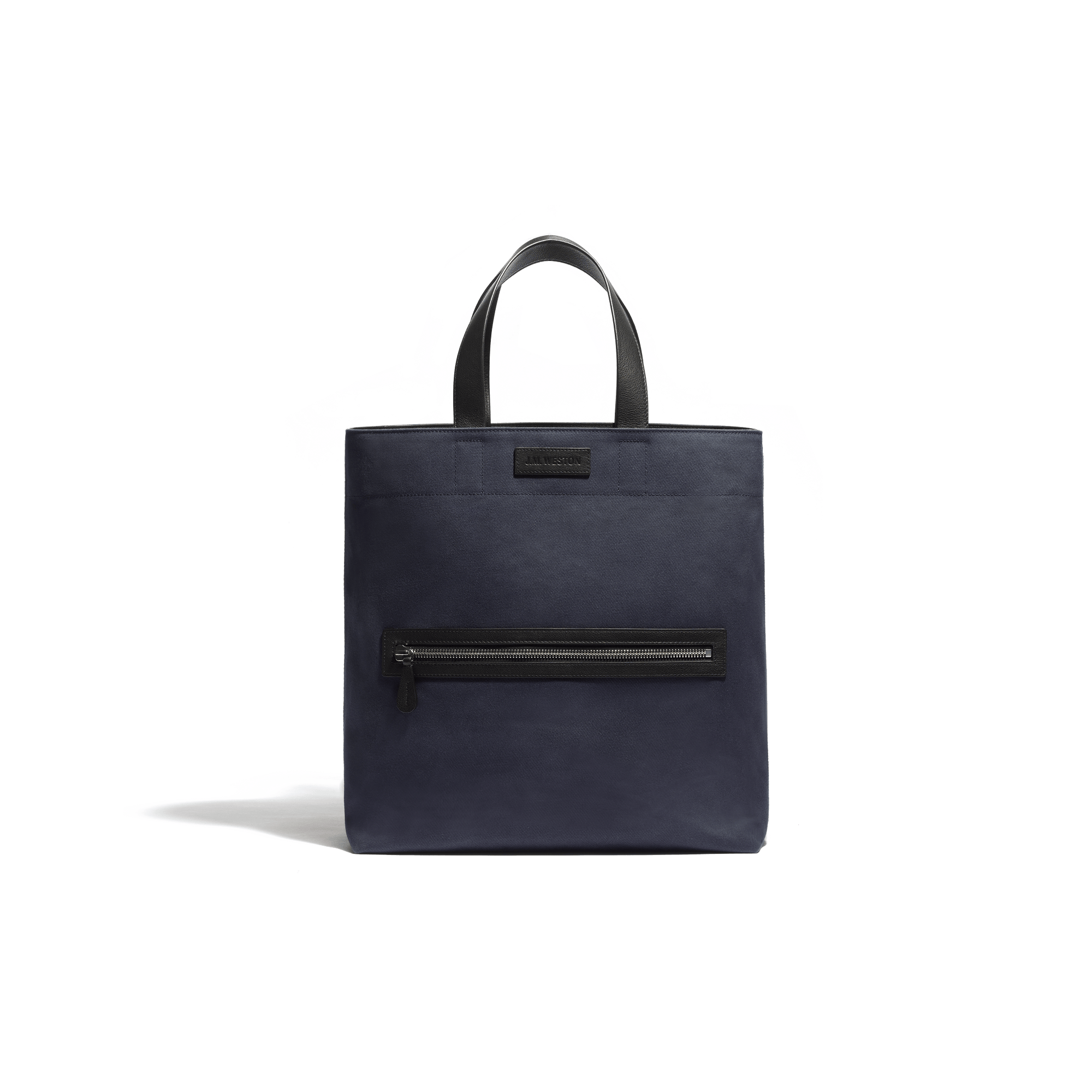 Tote Bag Walker Grand Modèle [Toile marine & cuir veau lisse noir]