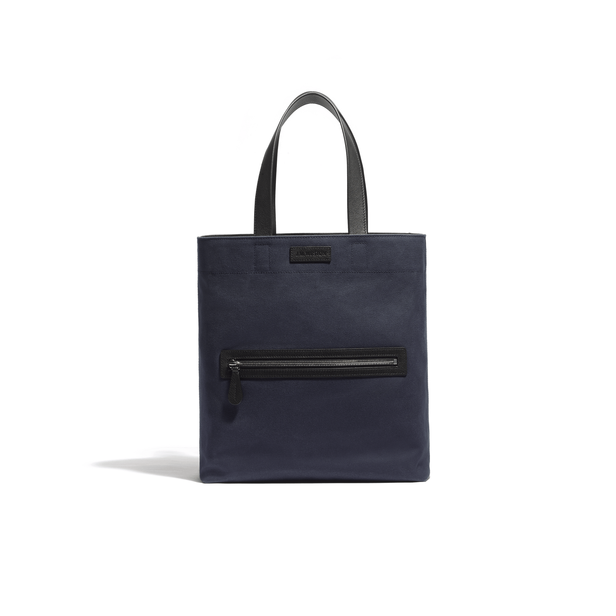 Tote Bag Walker Petit Modèle [Toile marine & cuir veau lisse noir]